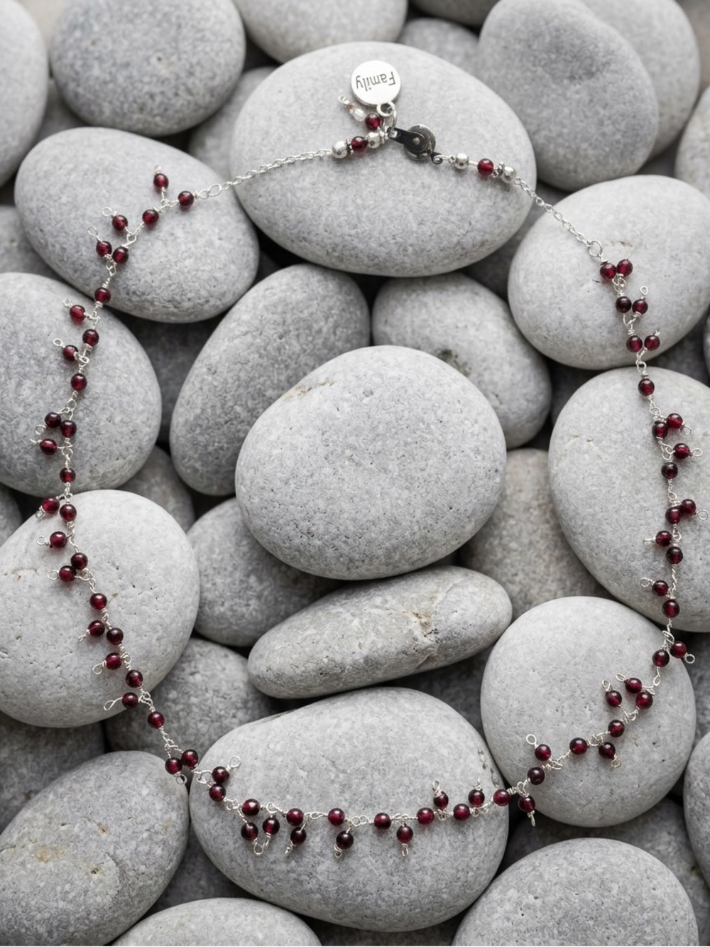 Sterling Silver and Deep Red Garnet Beaded Necklace